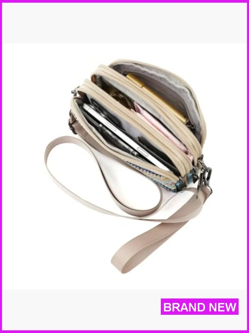 Small 3-Zip Wristlet Crossbody Phone Purse Lightweight Straw Texture